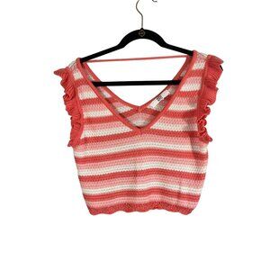 Retro Striped Ruffle Knit Sweater Pink XL Feminine Coquette Y2K Festival Chic